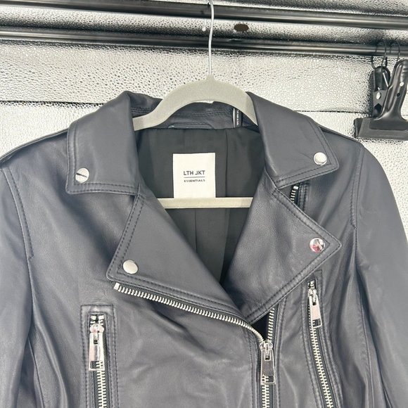 LTH JKT Mya Cropped Leather Moto Biker Jacket in Ocean Navy - Picture 5 of 8